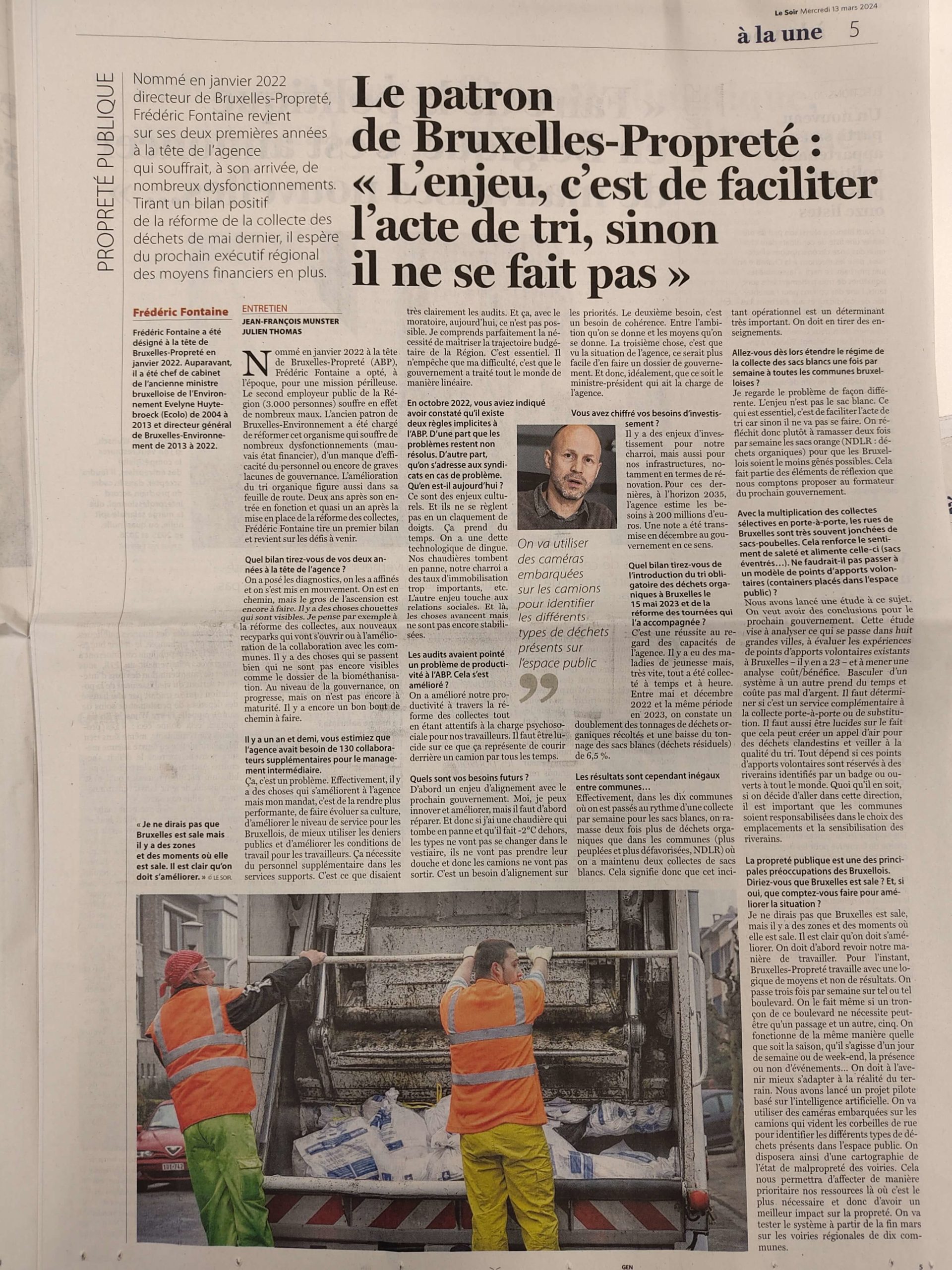 Le Soir — Bruxelles-Propreté et Cortexia